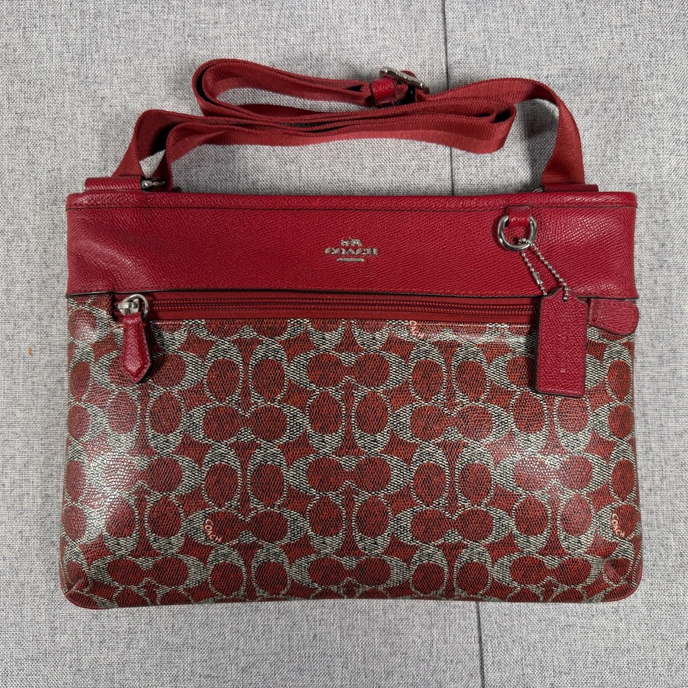 Coach Red Signature Crossbody / Messenger Bag — Like New — With Receipt 13”